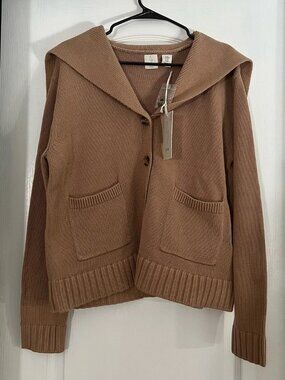 Joie Cotton Sailor/Nautical Cardigan 2 pockets, NWT, Medium, Beige